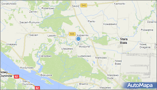 mapa Wyszyna, Wyszyna gmina Stara Biała na mapie Targeo